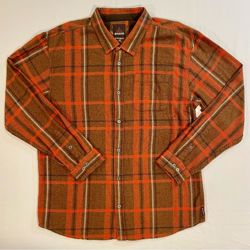 Prana Woodman Flannel Shirt Mens XXL XX-LRG 2XL Plaid Relaxed Fit Organic Cotton